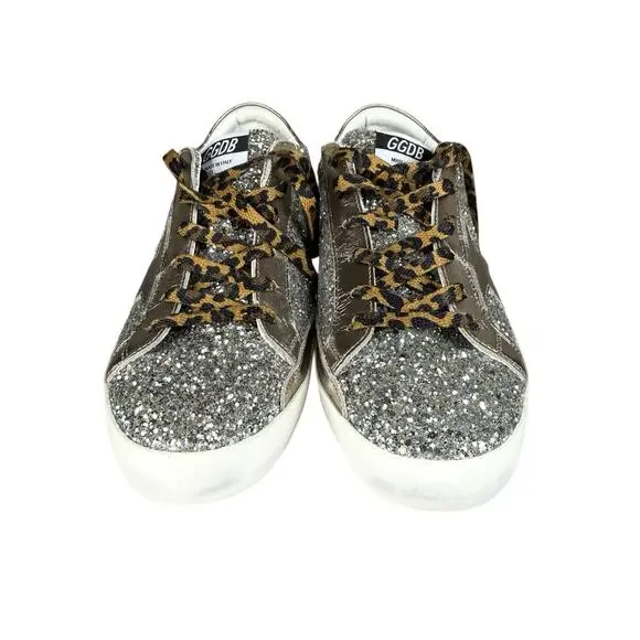 Golden Goose Superstar Glitter Star Sneakers Leopard Laces Italy US 10 - Picture 5 of 15